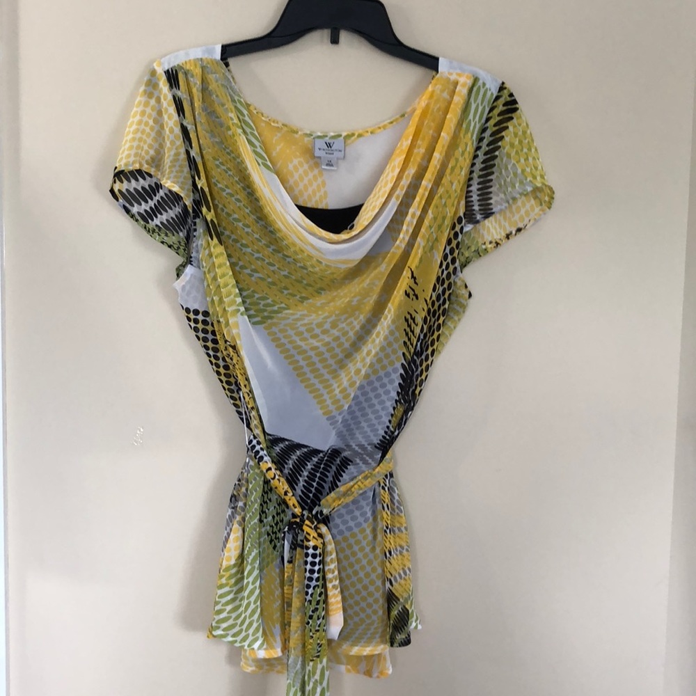 2pc - Super Sheer cowl neck top w/black tank